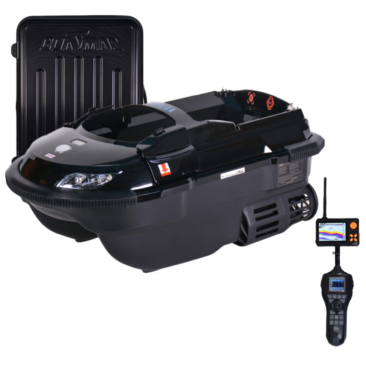 Łódka zanętowa Boatman Vulcan Pro Black z Echosondą SN4 i walizką transportową