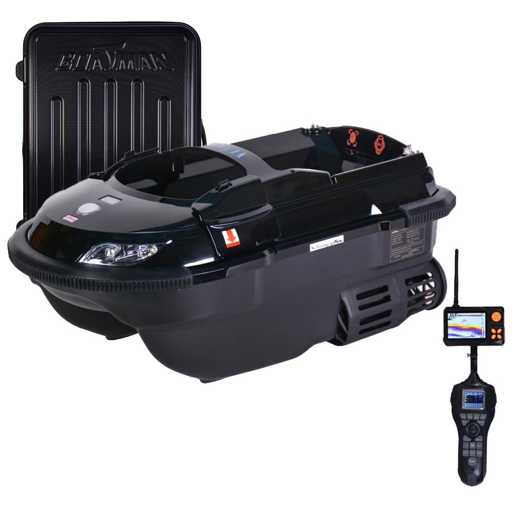 Łódka zanętowa Boatman Vulcan Pro Black z Echosondą SN4 i walizką transportową